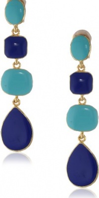 Kenneth Jay Lane Polished Gold with Turquoise and Lapis Enamel 4-Drop Earrings Kenneth Jay Lane Polished Gold with Turquoise and Lapis Enamel 4-Drop Earrings