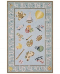 Tickle his baby blues with this adorable, whimsical rug from Momeni's Lil Mo Classic collection. In a throwback to old-fashion nursery styling, the power-blue rug features an assortment of childhood images like a hot air balloon, teddy bear and rocking horse--exciting sights for any little one. An alphabet-themed border offers a head start on learning! Hand-hooked of pure cotton, Lil Mo Classics feature a cut-loop construction that gives the printed motifs a raised effect and tons of texture. Tickle his baby blues with this adorable, whimsical rug from Momeni's Lil Mo Classic collection. In a throwback to old-fashion nursery styling, the power-blue rug features an assortment of childhood images like a hot air balloon, teddy bear and rocking horse--exciting sights for any little one. An alphabet-themed border offers a head start on learning! Hand-hooked of pure cotton, Lil Mo Classics feature a cut-loop construction that gives the printed motifs a raised effect and tons of texture.