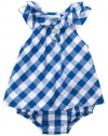 Carter's Flutter Sleeve Plaid Sunsuit NAVY 9 Mo