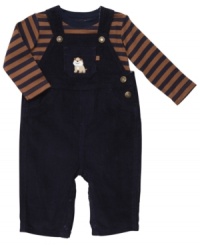 He'll be as happy as a waggly puppy in this cute, comfy striped shirt and overall set from Carter's. He'll be as happy as a waggly puppy in this cute, comfy striped shirt and overall set from Carter's.