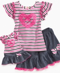 Jump for joy. She'll be ready to play in this ruffly shirt and skirt set from Sweet Heart Rose, with a matching outfit so she'll look just like her special little friend. Jump for joy. She'll be ready to play in this ruffly shirt and skirt set from Sweet Heart Rose, with a matching outfit so she'll look just like her special little friend.