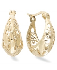 Flauntworthy filigree. Giani Bernini's delicate hoop earrings are crafted in 24k gold over sterling silver. Approximate diameter: 1/2 inch. Flauntworthy filigree. Giani Bernini's delicate hoop earrings are crafted in 24k gold over sterling silver. Approximate diameter: 1/2 inch.