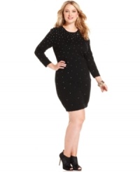 Shine like the star that you are in MICHAEL Michael Kors' plus size sweater dress, showcasing a studded finish. Shine like the star that you are in MICHAEL Michael Kors' plus size sweater dress, showcasing a studded finish.