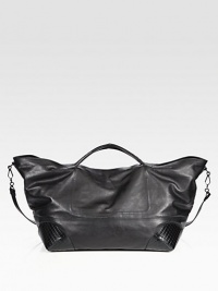 A smooth leather design with woven accents, perfect for toting around your daily essentials in style.Zip closureTop handlesRemovable shoulder strapCotton liningLeather23W x 12H x 11DMade in Italy A smooth leather design with woven accents, perfect for toting around your daily essentials in style.Zip closureTop handlesRemovable shoulder strapCotton liningLeather23W x 12H x 11DMade in Italy