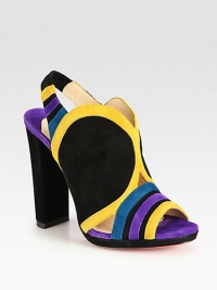 Peek-a-boo cutouts top this multicolored suede design, with a powerful heel and comfortable slingback strap. Self-covered heel, 4¾ (120mm)Covered platform, ½ (15mm)Compares to a 4¼ heel (110mm)Suede upperElasticized slingback strapLeather liningSignature red leather solePadded insoleMade in Italy Peek-a-boo cutouts top this multicolored suede design, with a powerful heel and comfortable slingback strap. Self-covered heel, 4¾ (120mm)Covered platform, ½ (15mm)Compares to a 4¼ heel (110mm)Suede upperElasticized slingback strapLeather liningSignature red leather solePadded insoleMade in Italy