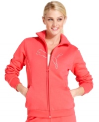 Keep warm and stay fit in this cute Puma track jacket! Perfect to wear for cooler weather workouts. Keep warm and stay fit in this cute Puma track jacket! Perfect to wear for cooler weather workouts.