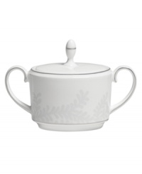 With a modern white-on-white pattern in durable bone china, the Trailing Vines sugar bowl by Vera Wang promises a lifetime of exquisite dining. Trimmed in polished platinum. With a modern white-on-white pattern in durable bone china, the Trailing Vines sugar bowl by Vera Wang promises a lifetime of exquisite dining. Trimmed in polished platinum.