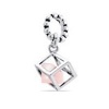 DaVinci Silver Pink CZ Crystal Cube Dangle European/Memory Charm Double Sterling Layered Bead - Fits Pandora Bracelets