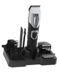Lithium ion technology packs this groomer with a heavy-duty battery that runs three times longer than your typical trimmer, never giving out on long trips or last-second touch-ups when you're on the run. Including T-blade, dual shaver, detail and trimmer heads, this groomer tackles your beard, sideburns, ears, nose and all the other contours of your face. 5-year limited warranty. Model 9854-600. Lithium ion technology packs this groomer with a heavy-duty battery that runs three times longer than your typical trimmer, never giving out on long trips or last-second touch-ups when you're on the run. Including T-blade, dual shaver, detail and trimmer heads, this groomer tackles your beard, sideburns, ears, nose and all the other contours of your face. 5-year limited warranty. Model 9854-600.
