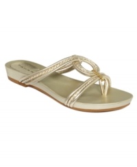 So lovely. The Chime flat sandals by Tahari turn up the volume with intricate braided detail along the vamp.