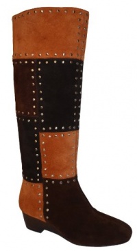 Michael Kors Bromley Women's Suede Patchwork Luggage Stud Tall Boot US 5.5 Michael Kors Bromley Women's Suede Patchwork Luggage Stud Tall Boot US 5.5