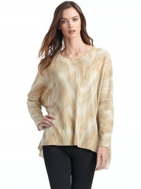 THE LOOKCrewneckPullover styleLong drop shoulder dolman sleevesAbstract printUneven hemTHE FITLoose fit silhouetteAbout 29 from shoulder to longest point of hemTHE MATERIAL90% wool/10% cashmereCARE & ORIGINDry cleanImported THE LOOKCrewneckPullover styleLong drop shoulder dolman sleevesAbstract printUneven hemTHE FITLoose fit silhouetteAbout 29 from shoulder to longest point of hemTHE MATERIAL90% wool/10% cashmereCARE & ORIGINDry cleanImported