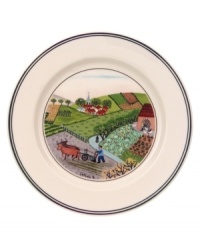 A farmer plows his way through the countryside on this Design Naif bread and butter plate, featuring premium Villeroy & Boch porcelain. A farmer plows his way through the countryside on this Design Naif bread and butter plate, featuring premium Villeroy & Boch porcelain.