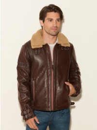 GUESS Distressed Pebbled Faux-Leather Jacket GUESS Distressed Pebbled Faux-Leather Jacket
