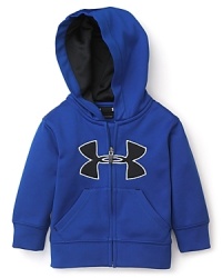 Whether he's warming up or warming down, this double-layer fleece hoodie provides a breathable, stylish layer that he'll sport all season. Whether he's warming up or warming down, this double-layer fleece hoodie provides a breathable, stylish layer that he'll sport all season.