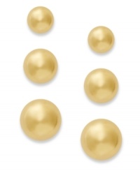 Subtle elegance. The stud earrings in Giani Bernini's set of three are set in 24k gold over sterling silver for a classic and stylish look. Approximate diameters: 1/8 inch, 1/6 inch and 1/4 inch.