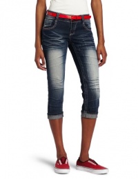 Southpole Juniors Star Cut Out Belted Cuffed Crop Jean, Crinkle Blue, 7 Southpole Juniors Star Cut Out Belted Cuffed Crop Jean, Crinkle Blue, 7