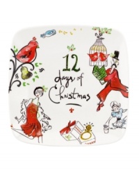 Let the countdown begin. This whimsical Lenox cookie platter features maids-a-milking, turtle doves, a partridge in a pear tree and more charming watercolor motifs that illustrate the classic holiday carol, the 12 Days of Christmas. Let the countdown begin. This whimsical Lenox cookie platter features maids-a-milking, turtle doves, a partridge in a pear tree and more charming watercolor motifs that illustrate the classic holiday carol, the 12 Days of Christmas.