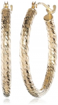 Duragold 14k Yellow Gold Diamond-Cut Hoop Earrings, (0.8 Diameter)