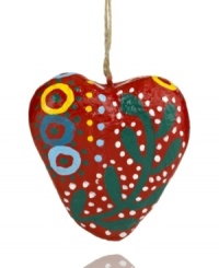 Express your love with an ornament from Heart of Haiti. Handcrafted in a women's co-op using recycled materials and traditional technique, this papier-mache heart is bursting with cheer. Express your love with an ornament from Heart of Haiti. Handcrafted in a women's co-op using recycled materials and traditional technique, this papier-mache heart is bursting with cheer.