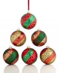 It's time to trim the tree with this set of 6 gorgeous Christmas ornaments, featuring traditional colors of the season with glitter details for extra shimmer and shine. It's time to trim the tree with this set of 6 gorgeous Christmas ornaments, featuring traditional colors of the season with glitter details for extra shimmer and shine.