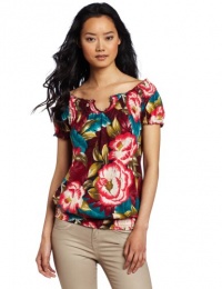 Lucky Brand Women's Mena Tropical Floral Short Sleeve Top Lucky Brand Women's Mena Tropical Floral Short Sleeve Top