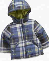 If your little guy gets cold this winter, bundle him in this cute plaid jacket from First Impressions. If your little guy gets cold this winter, bundle him in this cute plaid jacket from First Impressions.