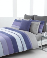 Bold, luminous stripes in shades of purple and blue bring to mind the beauty of midnight skies in Lacoste's Sirius duvet cover set. Featuring brushed cotton twill. Reverses to self; hidden button closure. Bold, luminous stripes in shades of purple and blue bring to mind the beauty of midnight skies in Lacoste's Sirius duvet cover set. Featuring brushed cotton twill. Reverses to self; hidden button closure.