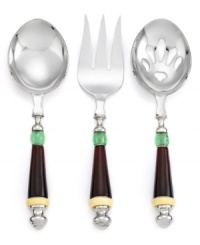 Spread good cheer around the table with the Holiday Gatherings serving set. Lenox contrasts best-quality stainless steel with Christmas-colored accents in flatware that will serve you well season after season. Spread good cheer around the table with the Holiday Gatherings serving set. Lenox contrasts best-quality stainless steel with Christmas-colored accents in flatware that will serve you well season after season.