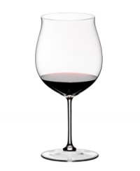 Reveal all the nuances of Burgundy wine with the Sommeliers Grand Cru wine glass. On display in New York's MoMA, Riedel's masterpiece allows the wine's bouquet to fully develop, while a slightly flared lip maximizes fruit flavor by directing its flow to the front of your palate. Reveal all the nuances of Burgundy wine with the Sommeliers Grand Cru wine glass. On display in New York's MoMA, Riedel's masterpiece allows the wine's bouquet to fully develop, while a slightly flared lip maximizes fruit flavor by directing its flow to the front of your palate.