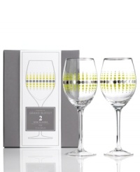 With a simply beautiful shape and funky dot design, this set of Charter Club's Novelty Fizz wine glasses creates an eye-catching look that's fun yet refined. (Clearance) With a simply beautiful shape and funky dot design, this set of Charter Club's Novelty Fizz wine glasses creates an eye-catching look that's fun yet refined. (Clearance)