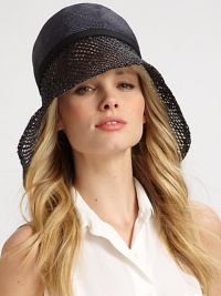 A statement style with a glamourous, asymmetrical crocheted brim. StrawClean with damp clothBrim, about 6½Made in Italy