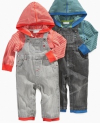 Amp up his everyday style with this fun striped, hooded shirt and overall set from First Impressions. Amp up his everyday style with this fun striped, hooded shirt and overall set from First Impressions.