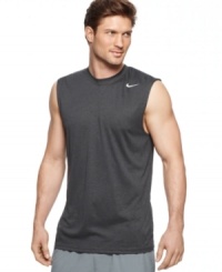 With high-tech performance technology, this Dri-Fit sleeveless tee from Nike is the only line of defense you need. With high-tech performance technology, this Dri-Fit sleeveless tee from Nike is the only line of defense you need.
