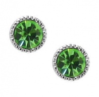Sterling Silver 925 Brilliant Round 4mm Green Crystal Stud Earrings