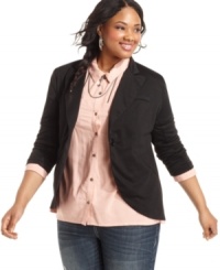 Lend stylish structure to your look with Belle Du Jour's plus size jacket-- it's a must-have staple! Lend stylish structure to your look with Belle Du Jour's plus size jacket-- it's a must-have staple!