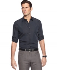 Polish up your professional look with this striped poplin shirt from Calvin Klein.