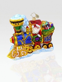 An artisan-crafted Christmas collectible in mouthblown glass, individually handpainted and glitter-dusted with one-of-a-kind charm you'll cherish forever. Tempered glass resists breakage 5 long Imported An artisan-crafted Christmas collectible in mouthblown glass, individually handpainted and glitter-dusted with one-of-a-kind charm you'll cherish forever. Tempered glass resists breakage 5 long Imported