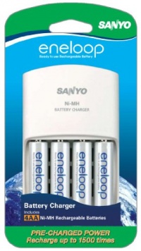 Sanyo NEW 1500 eneloop 4 Pack AA Ni-MH Pre-Charged Rechargeable Batteries with Charger Sanyo NEW 1500 eneloop 4 Pack AA Ni-MH Pre-Charged Rechargeable Batteries with Charger