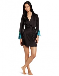Betsey Johnson Women's Sultry Stretch Satin Wrap Bathrobe With Lace, Raven Black, Large Betsey Johnson Women's Sultry Stretch Satin Wrap Bathrobe With Lace, Raven Black, Large