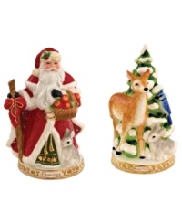 A dash of salt and pepper and whimsy does wonders for the holiday table. Featuring Santa and beautiful forest creatures with the exquisite craftsmanship of Christopher Radko.