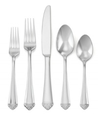 Arm family and friends for a feast with the heavyweight stainless steel of Oneida's Fortress flatware set. Smooth handles end in a triangular tip with embossed detail for a look of sophisticated polish. Arm family and friends for a feast with the heavyweight stainless steel of Oneida's Fortress flatware set. Smooth handles end in a triangular tip with embossed detail for a look of sophisticated polish.