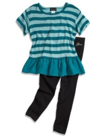GUESS Kids Girls Little Girl Striped Peplum Top and Leggi, TEAL (3T) GUESS Kids Girls Little Girl Striped Peplum Top and Leggi, TEAL (3T)