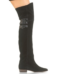 Add a little sassiness to your next outfit in these over-the-knee suede boots with three buckle detail at back. Add a little sassiness to your next outfit in these over-the-knee suede boots with three buckle detail at back.