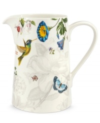 A fresh take on Portmeirion's beloved Botanic Garden pattern, the Botanic Hummingbird pitcher features colorful wildlife layered with muted blooms on modern white porcelain. A fresh take on Portmeirion's beloved Botanic Garden pattern, the Botanic Hummingbird pitcher features colorful wildlife layered with muted blooms on modern white porcelain.