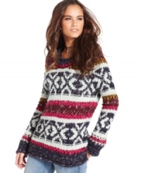Layer on this patterned, chunky knit Free People sweater for the ultimate cozy, casual fall look! Layer on this patterned, chunky knit Free People sweater for the ultimate cozy, casual fall look!