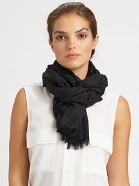 A jacquard logo design lends this cotton and silk wrap a touch of authentic style.Silk/Cotton28 X 80Dry cleanImported A jacquard logo design lends this cotton and silk wrap a touch of authentic style.Silk/Cotton28 X 80Dry cleanImported