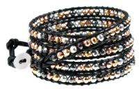 Women's Lyric Metallic Beaded Black Leather Wrap Bracelet, Extra Long 39 Inch 5x Wrap Women's Lyric Metallic Beaded Black Leather Wrap Bracelet, Extra Long 39 Inch 5x Wrap