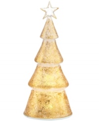 A lovely decoration for any room in your home, this tree figurine from Lenox embraces frosted glass with shimmering gold accents for a touch of pure holiday magic. A lovely decoration for any room in your home, this tree figurine from Lenox embraces frosted glass with shimmering gold accents for a touch of pure holiday magic.