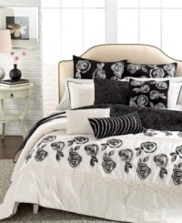Black and cream hues take center stage on this Home by Steve Madden Camille decorative pillow, featuring delicate necklace stitching. Black and cream hues take center stage on this Home by Steve Madden Camille decorative pillow, featuring delicate necklace stitching.